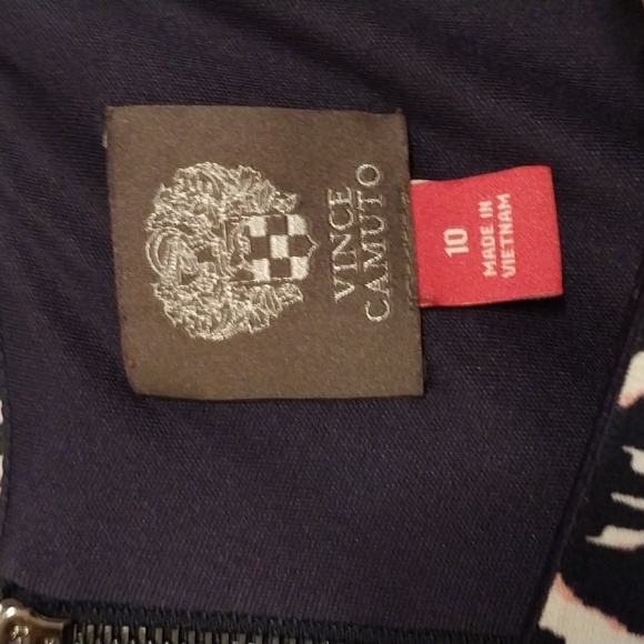 Vince Camuto Dress 3/4 sleeves navy w/white coral blue design size 10 - Picture 4 of 8